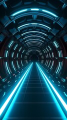 Obraz premium Technology blue black grid future space tunnel poster background