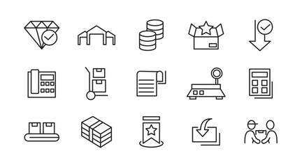 Fototapeta premium Shopping line icon set. Supermarket, cart, online shopping, commerce, mobile shop, testimonials, shipping, purchase, Package, basket, bag line icon set. UI thin line icon pack.