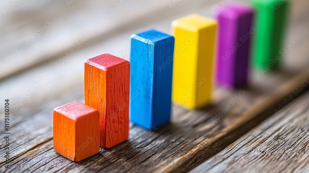 Poster Savings goals progress visualized through a colorful bar graph Stock Photo with side copy space