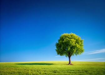 Obraz premium Serene Minimalist Landscape: Single Tree Under Vast Clear Sky - Stock Photo