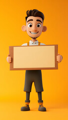 3D cartoon illustration of a friendly cook presenting an empty board, ready for displaying recipes or creative ideas AI Generated