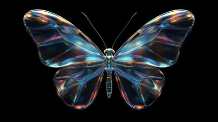 Glowing dreamy butterfly insect. Isolated 3D render moth on black backgound. Modern brutalism concept