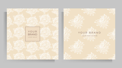 Cover design for your menu, invitation, folder, notepad, or postcard. Floral pattern in elegant pastel colors. Set of square format templates. Vector illustration.