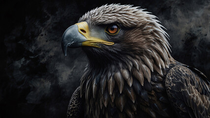 Obraz premium Professional portrait of an eagle with strong beak and intense gaze captured in a dark moody setting