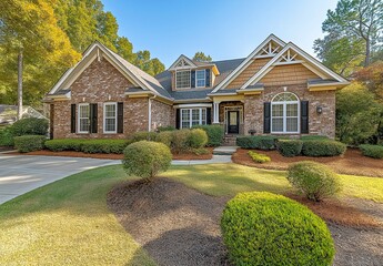 
Front view of a large house with a front yard and landscaping. This is a real estate photography image of a home for sale.