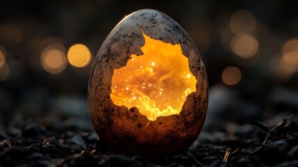 A cracked Easter egg revealing a tiny glowing galaxy inside