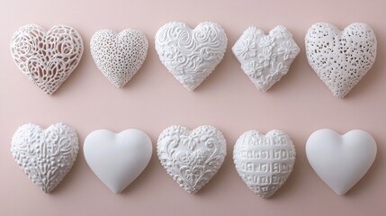 Obraz premium Delicate heart decorations and gift boxes arranged neatly on a pastel pink background, capturing the spirit of Valentine's Day.