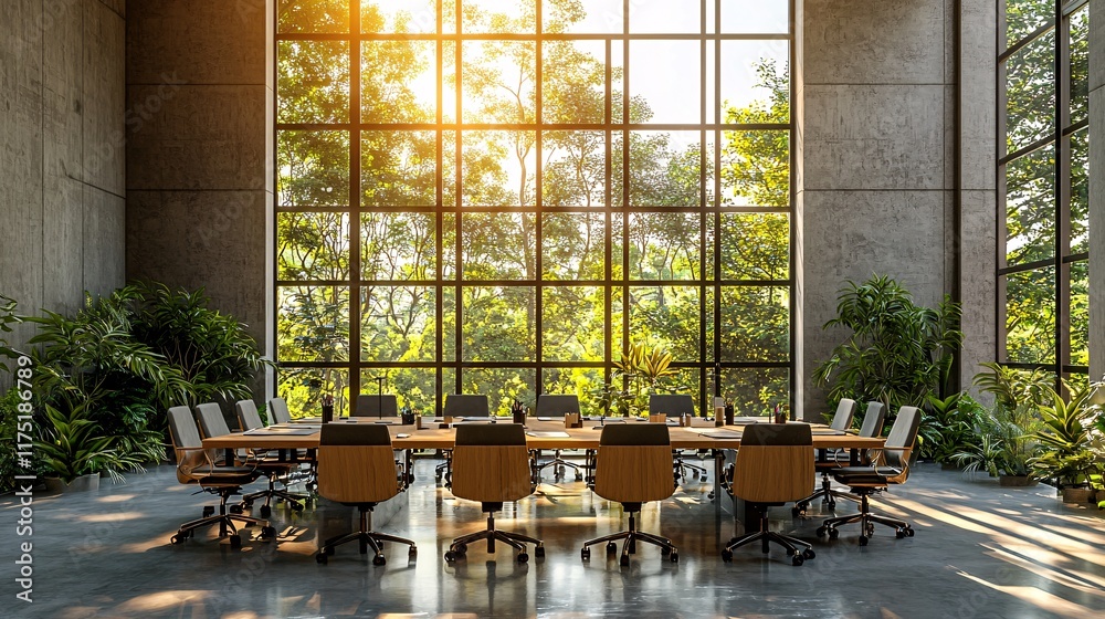 Poster wealth management session taking place in a modern meeting room stock photo with side copy space
