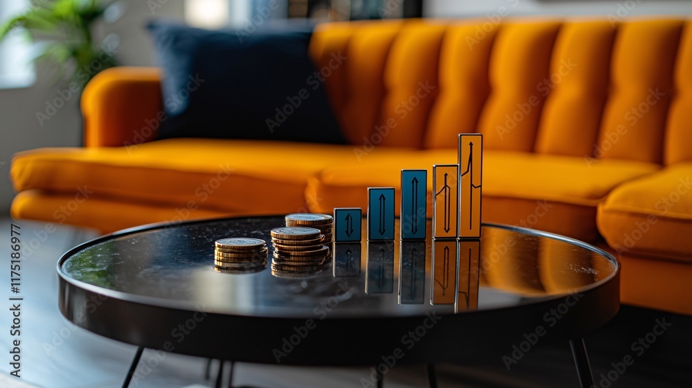 Poster wealth management planning apps compared on a tablet and smartphone stock photo with side copy space