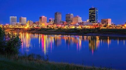 Fototapeta premium Tulsa Oklahoma Skyline Night Reflection Cityscape