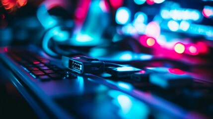 Sleek USB hub with multiple ports connected to various devices, showcasing modern design and functionality in a tech-focused setup