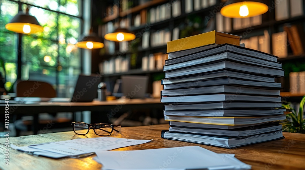 Poster debt repayment documents neatly organized on a desk stock photo with side copy space