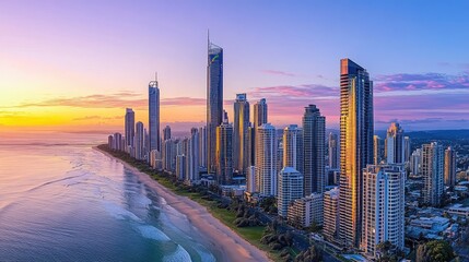 Gold Coast Skyline Sunrise Coastal Cityscape