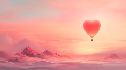 Fototapeta premium Valentine’s day love balloon adventure dreamy mountains digital art serene landscape