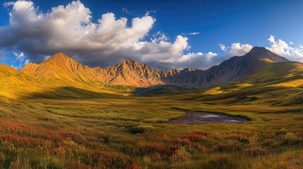 Obraz premium Majestic Mountain Range Under a Cloudy Sky