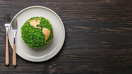 Sustainable food presentation culinary art green earth dining table close-up view eco-friendly concept