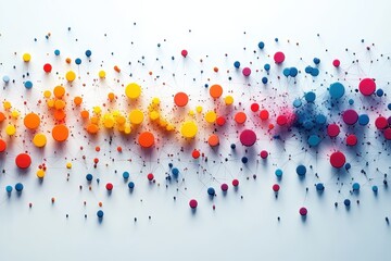 Colorful network of connected circles illustrating data visualization and interaction patterns in a...