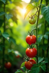 Intense sunlight passing through leafy tomato plant canopy, natural light, , plant growth