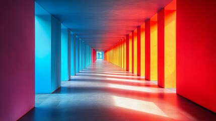 Colorful Modern Corridor with Shadows. Generative AI