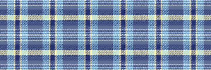 Stylish blue, light blue, and pale yellow plaid pattern.  Perfect for textile design, apparel, or website backgrounds. Seamless repeat texture offers versatile design options.