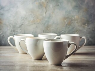 Set of Four White Heart-Shaped Coffee Mugs - Empty, Ready for Your Drink