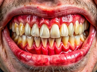 Severe Gingivitis and Periodontal Disease: Close-up Images of Gum Inflammation and Recession