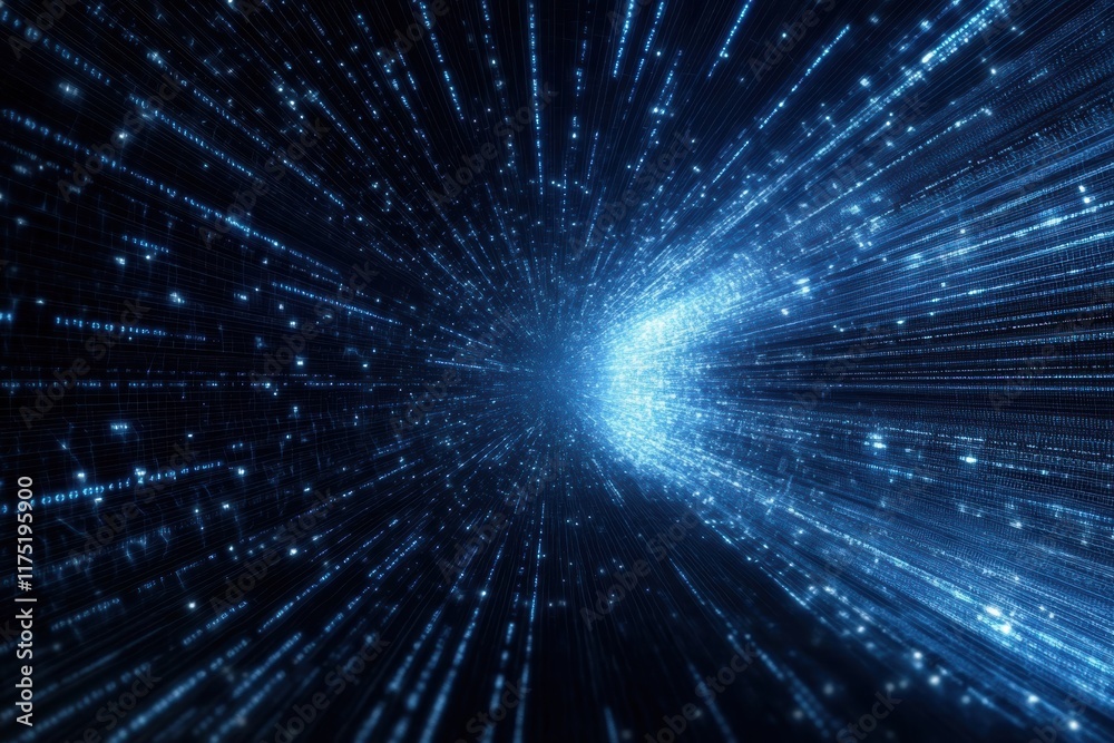Poster futuristic digital of light and particles creating a mesmerizing cosmic effect in deep space.