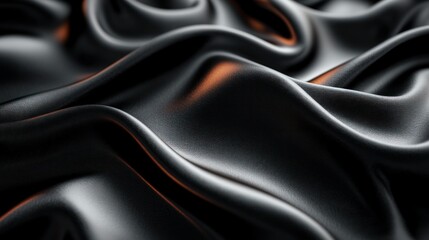 Fototapeta premium Close-up of flowing black fabric with smooth, elegant folds and subtle light reflections.