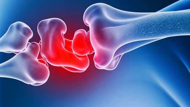 Painful Joint: A close-up of a human elbow, rendered in a 3D model, highlights the inflammation and pain associated with joint conditions.