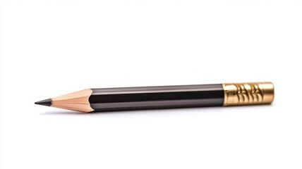 Naklejka premium Office. Black pencil with a gold band, positioned on a white background.