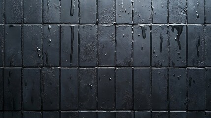 Dark Grey Wet Tiles: Textured Wall Background AI Generated