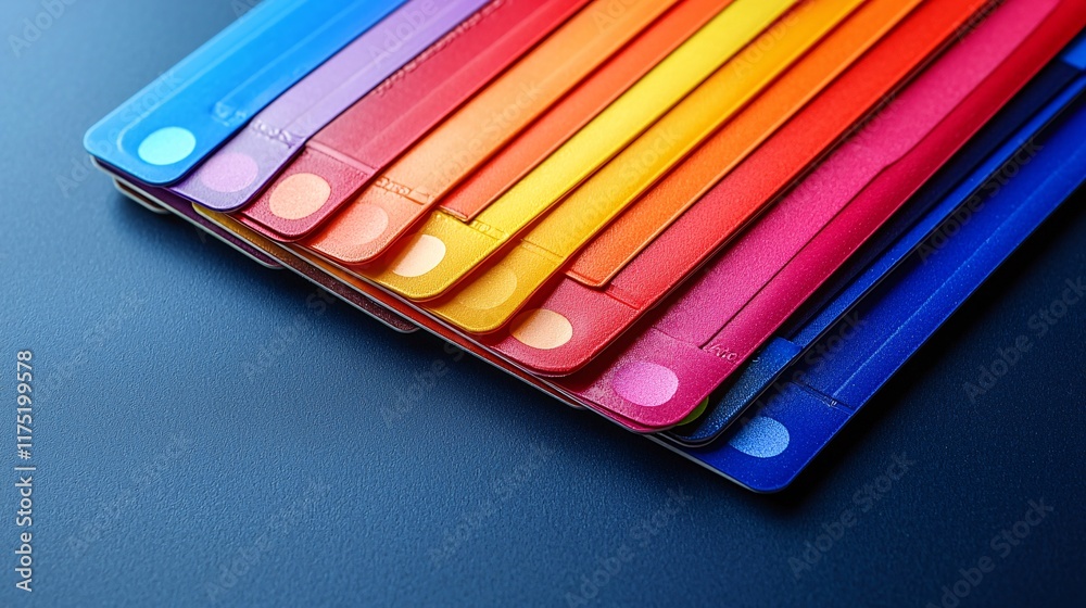 Poster credit card management tools like envelopes and markers arranged stock photo with side copy space