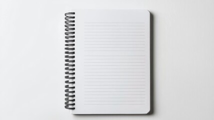Office. Blank spiral-bound notebook on a minimalistic white background.