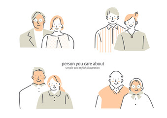 幸せな夫婦　お洒落なシンプルイラスト