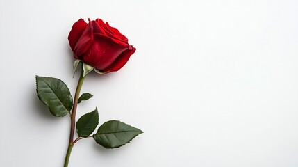 Obraz premium Elegant Red Rose Bloom on White Background for Romantic Designs