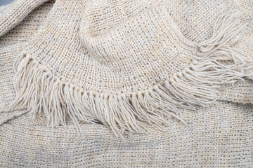 Cozy Neutral Knitted Blanket with Fringe Edges