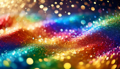 Obraz premium beautiful luxury rainbow coloured abstract animated background and glitter with flowing gradual motion vivid macro bokeh