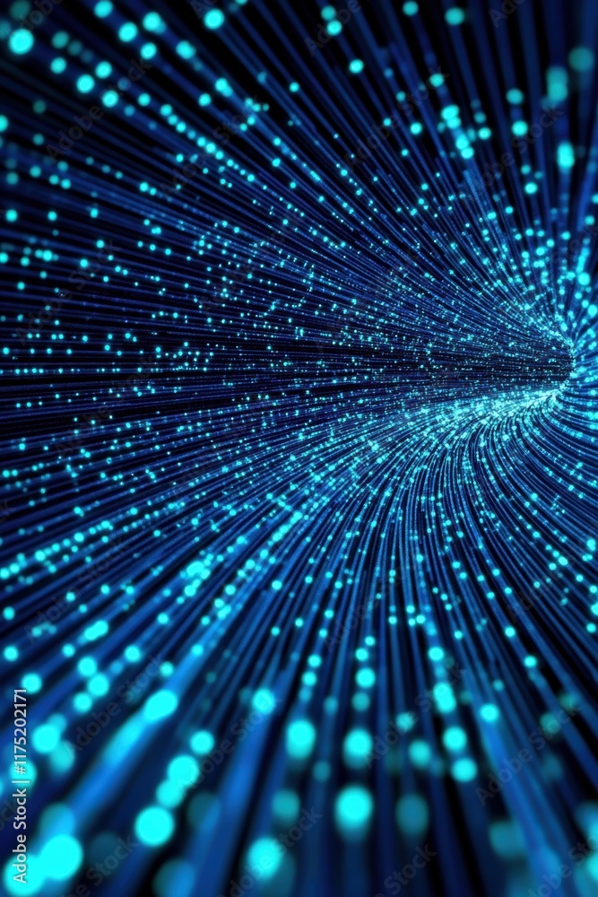 Poster abstract composition of glowing blue lines creating a dynamic sense of movement and depth in a digit