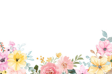 Watercolor flowers frame background for design. Floral border frame card template.