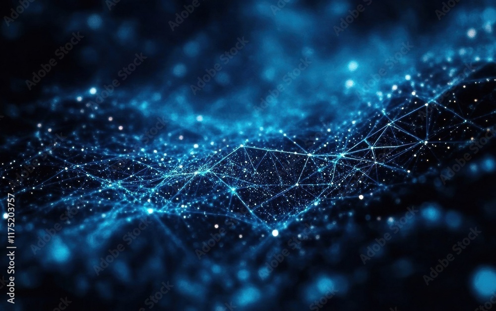 Poster abstract digital network with glowing particles and interconnected lines, symbolizing technology and