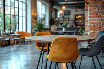 a modern office meeting room captured in a soft focus featuring a sleek table and chic chairs reflecting professionalism and a welcoming environment for collaboration