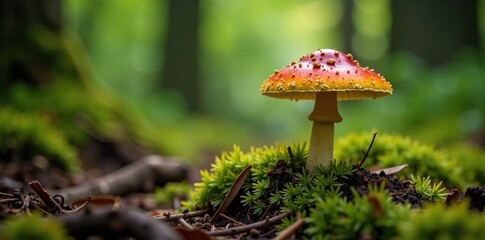 Suillus grevillei growing in a shaded woodland environment, wild, mushrooms, woodland