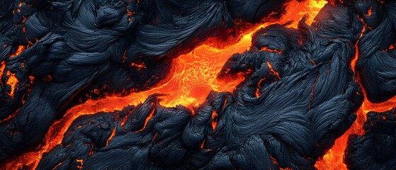 Abstract lava background with red and black color waves of liquid rock flow down from the top