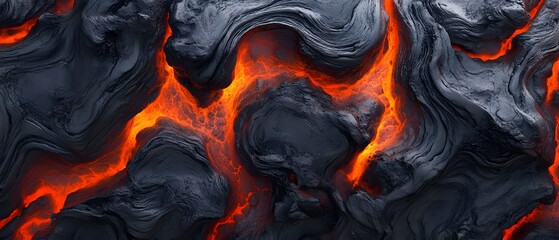 Abstract lava background with red and black color waves of liquid rock flow down from the top
