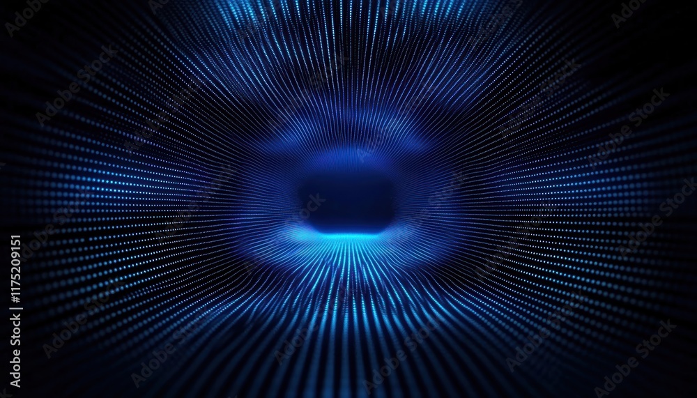 Poster abstract digital tunnel with luminous blue dots creating a sense of depth and movement. ideal for te
