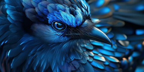 Fototapeta premium Bright blue bird with intricate feather details posing on a branch
