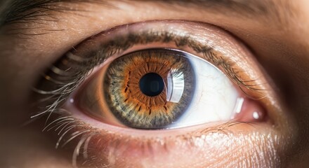 Fototapeta premium Close-up image of brown eye with clear details iris and pupil
