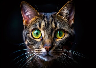 Obraz premium Silhouette of a Surprised Cat's Eyes - Close-Up Funny Pet Photography