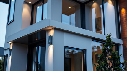 Modern Two-Story House Exterior with Extensive Window Installation