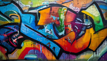 Obraz premium Vibrant urban art: abstract graffiti explodes with color and texture. Perfect for backgrounds, design projects, or showcasing street art culture. High-resolution image captures drips and detail.
